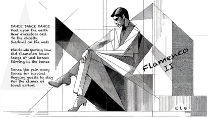 Flamenco 2 poetry art print with dance and passion, black and white lines by E. Laurence Bake