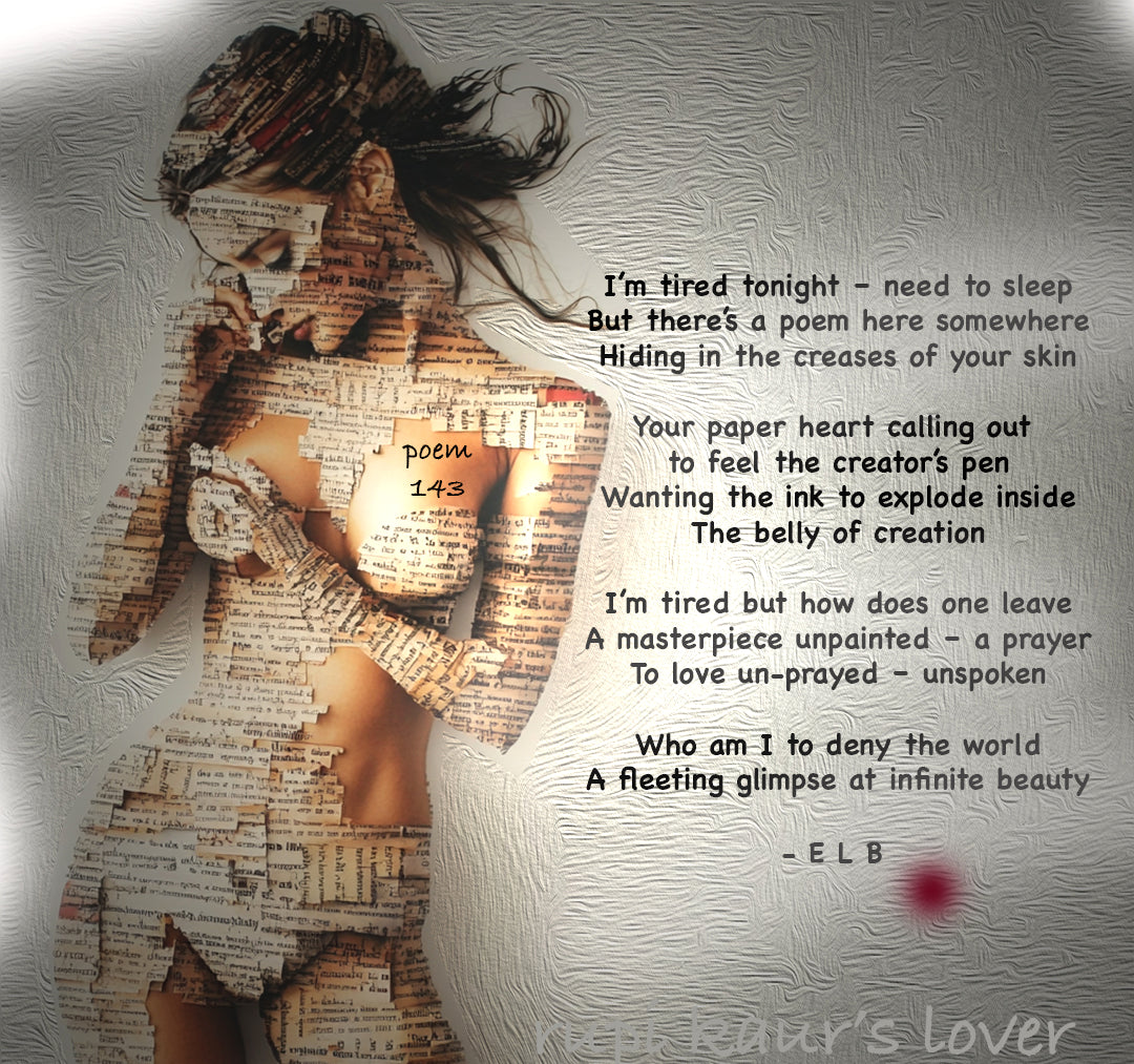 Fine art painted poem with text overlay and figurative drawing.
