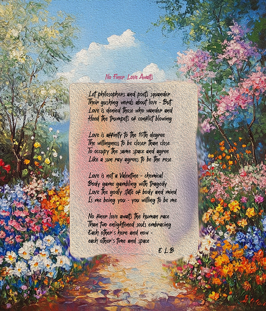 No Finer Love poetry art print with romance themes by E. Laurence Bake