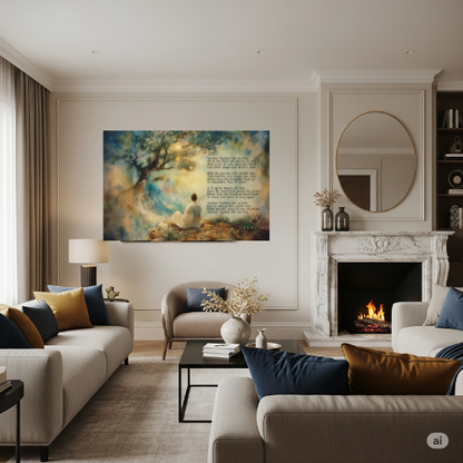 Fine art painted poem by Amy Kirk, displayed in a staged living room setting.
