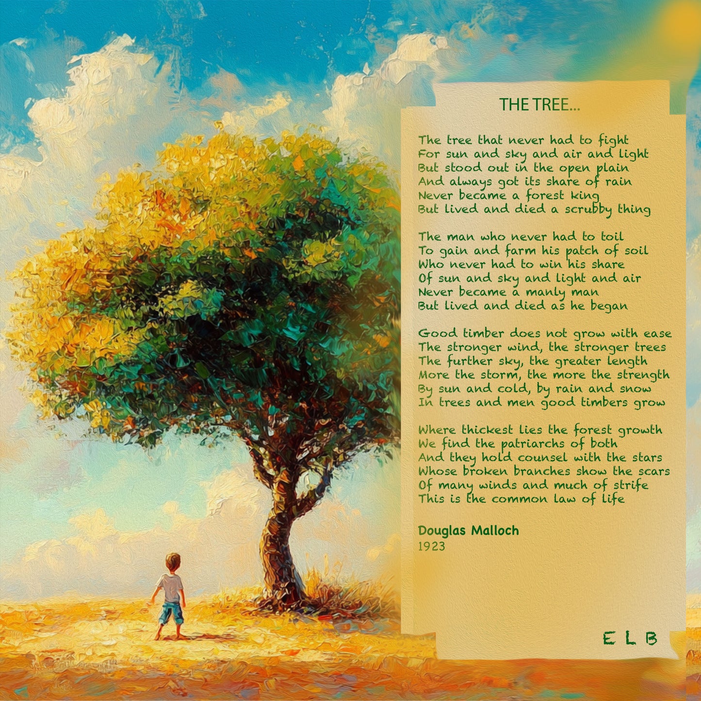 The Tree poetry art print with resilience themes by E. Laurence Bake